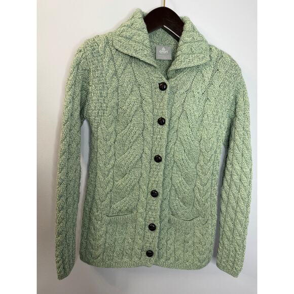 Aran Woolen Mills Super Soft Merino Wool Cable Knit Fishermen Cardigan Green S - Picture 3 of 10
